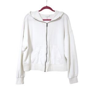 Free People Movement Wild At Heart White Cropped Full Zip Hoodie L Beach Lounge